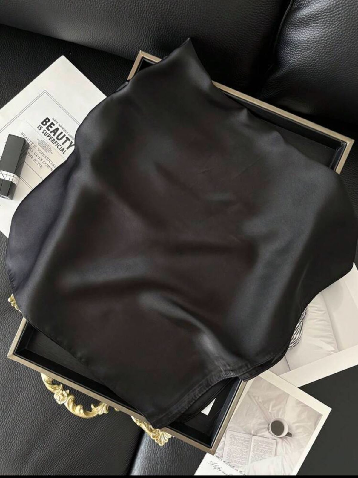 Other New Elegant Bandana Square Scarf CLassic BLACK solid Wrap Si Size ONE SIZE - 3 Thumbnail