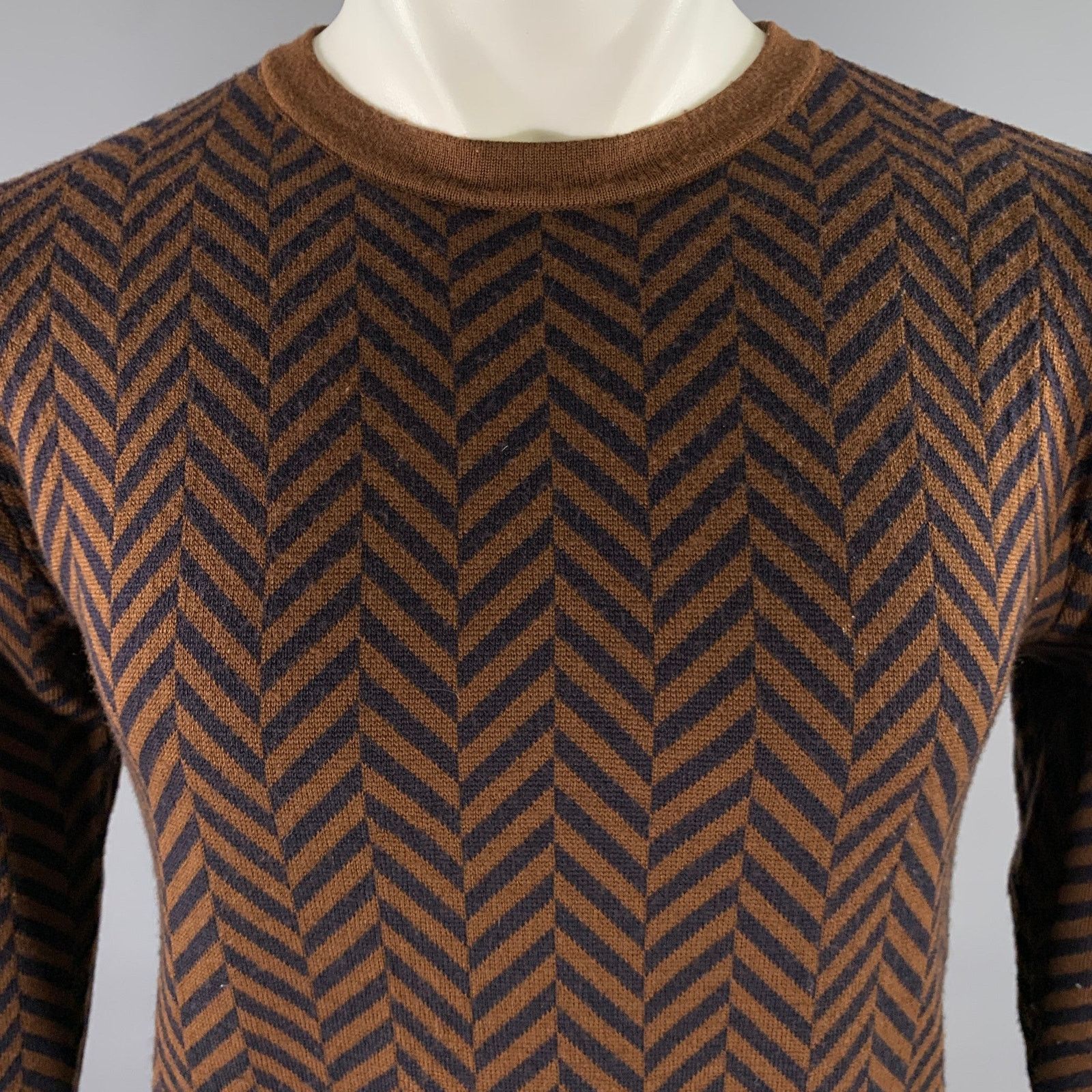 Barena BARENA Brown Black Herringbone Wool Blend Crew-Neck Pullover Size US S / EU 44-46 / 1 - 2 Thumbnail