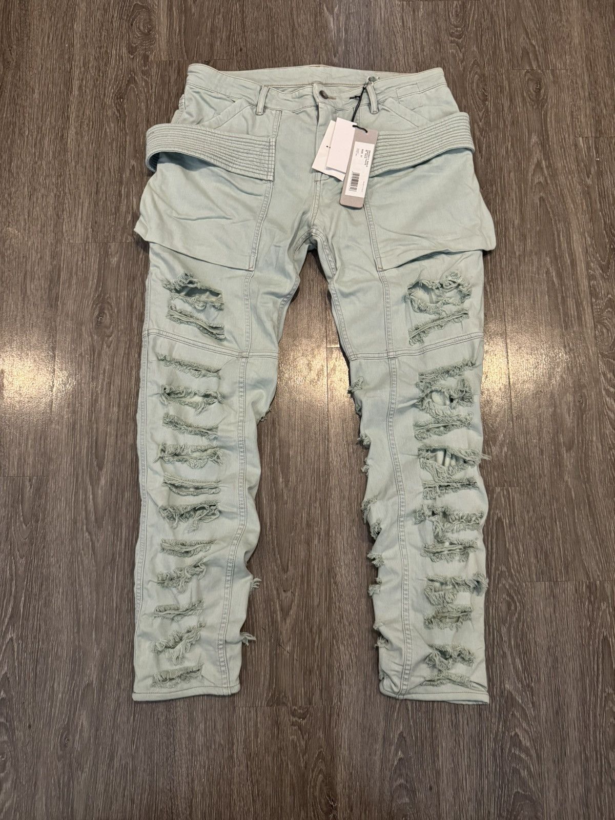 Rick Owens Rick Owens Easy Creatch Cargo Pants in Shredded Aqua FW22 Size US 34 / EU 50 - 1 Thumbnail