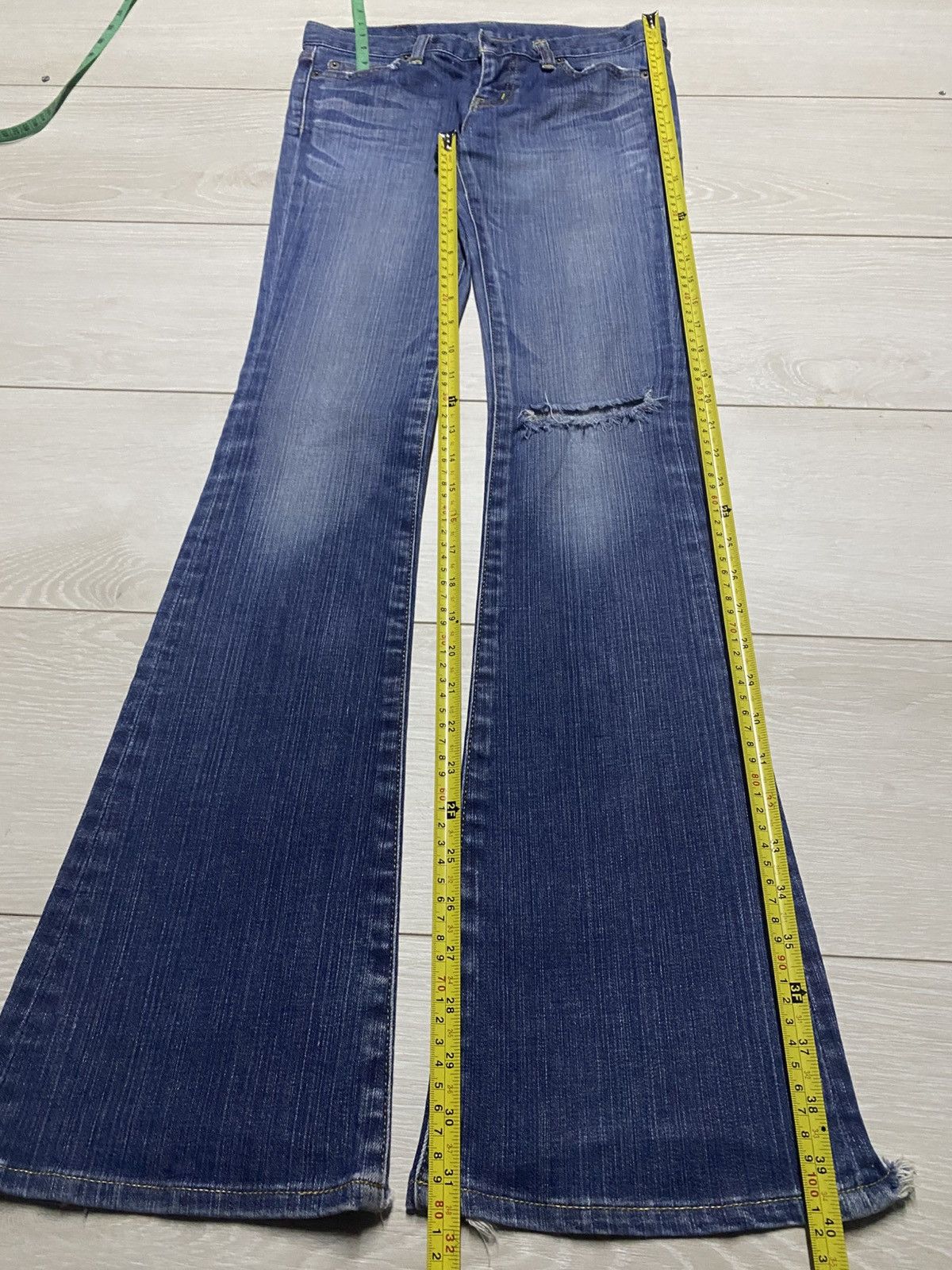 Japanese Brand Moussy Blue Wash Distressed Flare Jeans