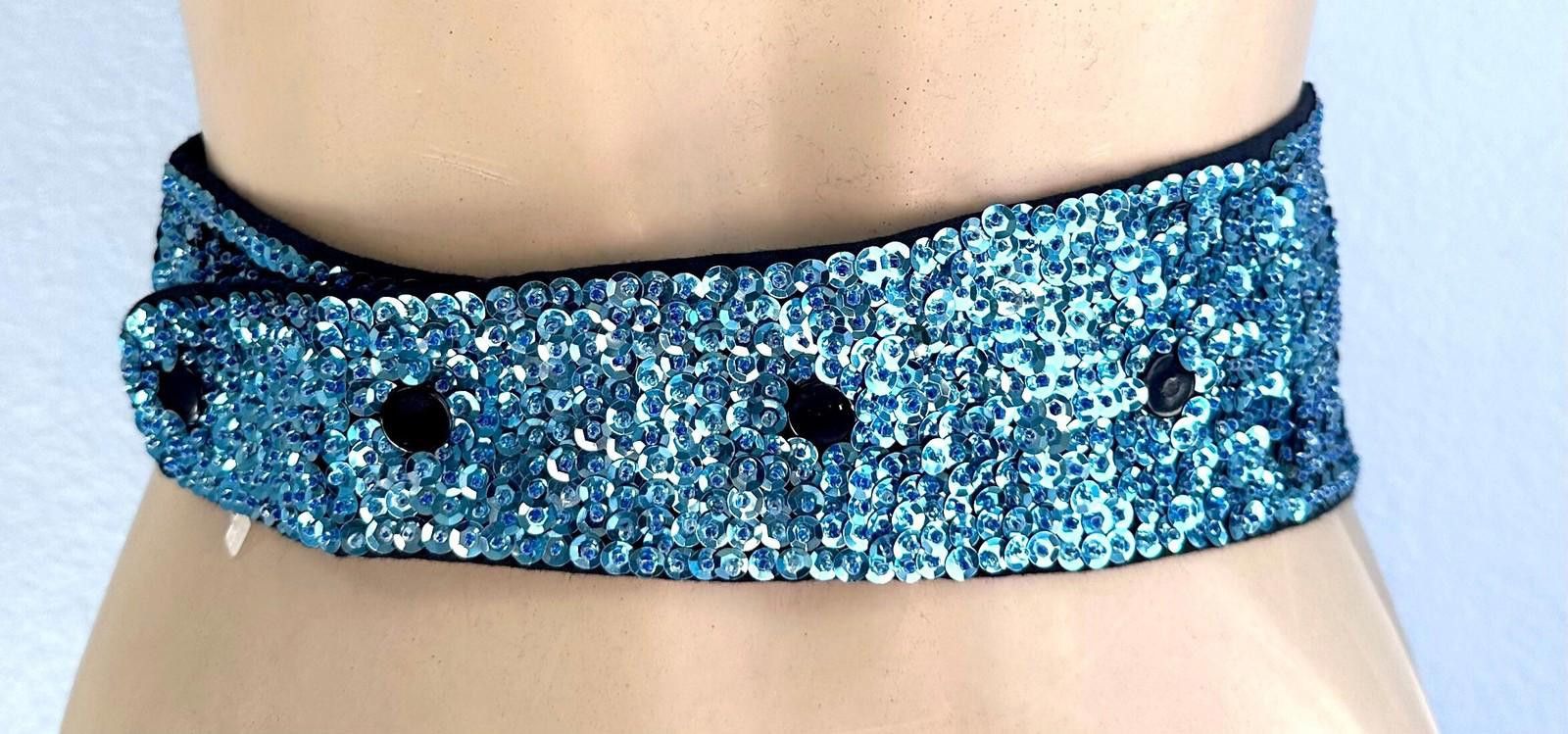 Designer Sequin Cummerbund Fashion Belt Turquoise Size ONE SIZE - 2 Thumbnail