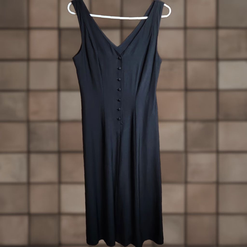 Vintage VINTAGE 90s Womens Black Sleeveless Buttonfront V-Neck Midi Dress-Size 6 Size M / US 6-8 / IT 42-44 - 1 Thumbnail