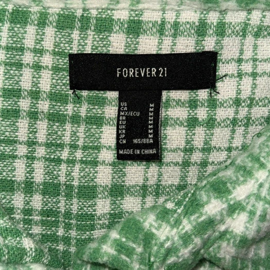 Forever 21 FOREVER 21 shacket Jacket Women M Green plaid Pearl Gold buttons Mid-Length Cotton Blend Button Pockets Relaxed 21st Century? Size M / US 6-8 / IT 42-44 - 4 Thumbnail