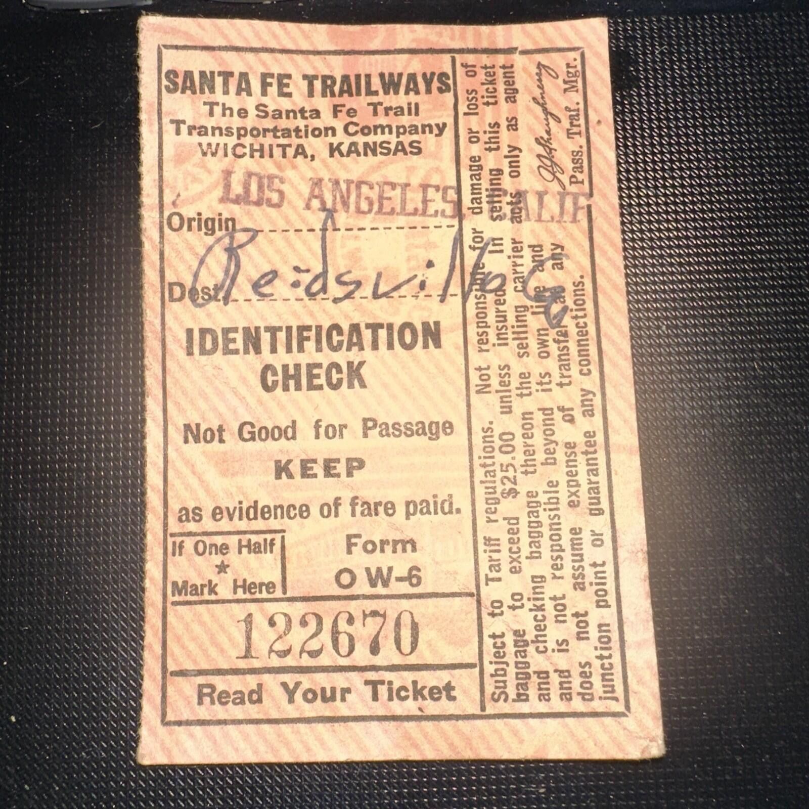 Other Vtg Santa Fe Bus Ticket Stub Los Angeles To Reidsville GA Size ONE SIZE - 1 Thumbnail
