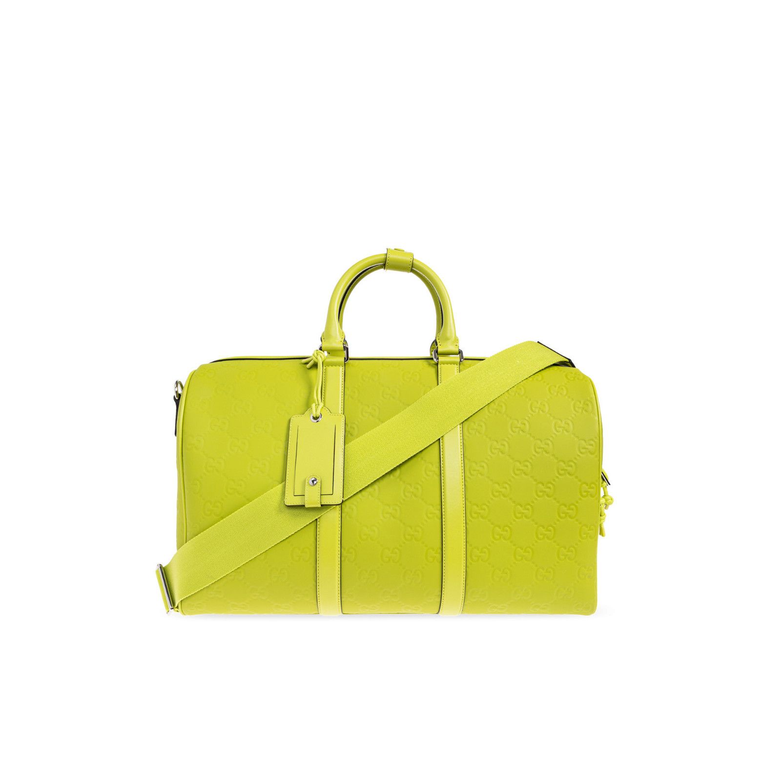 GUCCI Edge Medium $3650 Acid Green GG Matte Duffle Bag New &