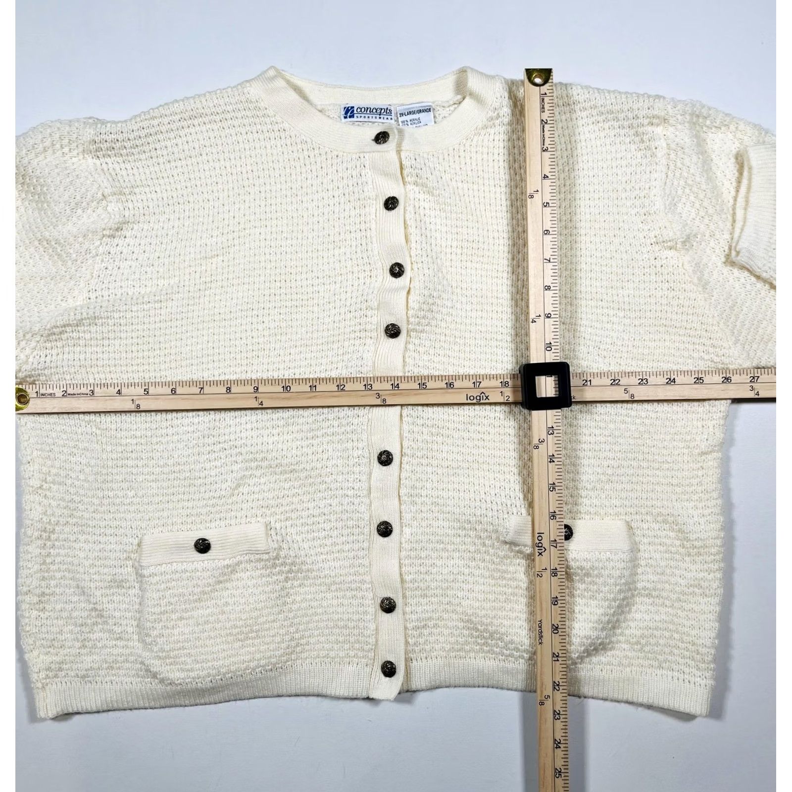 Vintage Concepts Sportswear Cardigan Sweater Womens 2X Ivory Button Front Pockets Knit Size XXL / US 16-18 / IT 52-54 - 4 Thumbnail