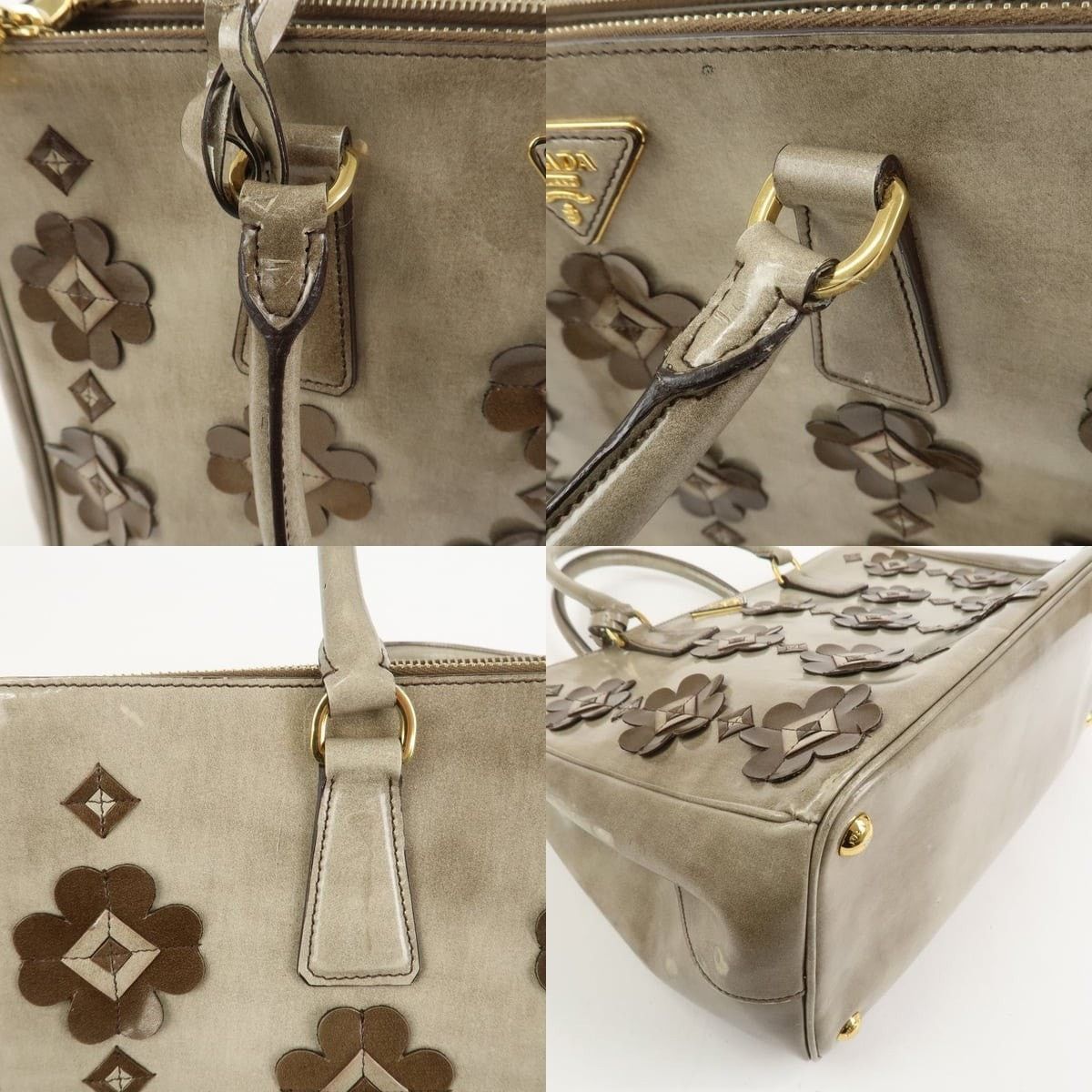 Prada Prada Galleria Flower Patent Leather Tote Gray Size ONE SIZE - 5 Thumbnail