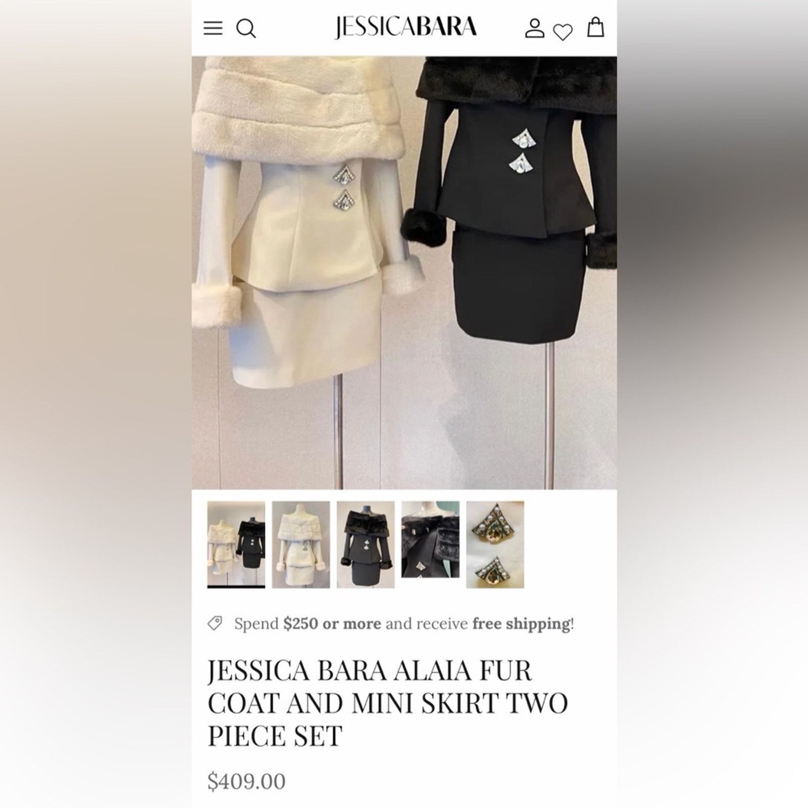Other Old Money Jessica Bara White Faux Fur Jacket & Skirt size S Size XS / US 0-2 / IT 36-38 - 3 Thumbnail