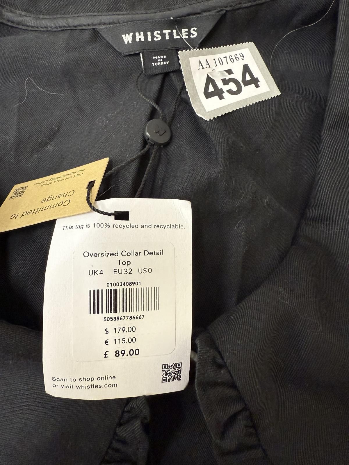 Whistles Whistles Oversized Collar Detail Top UK4 EU32 US0 Black Size XS / US 0-2 / IT 36-38 - 2 Thumbnail