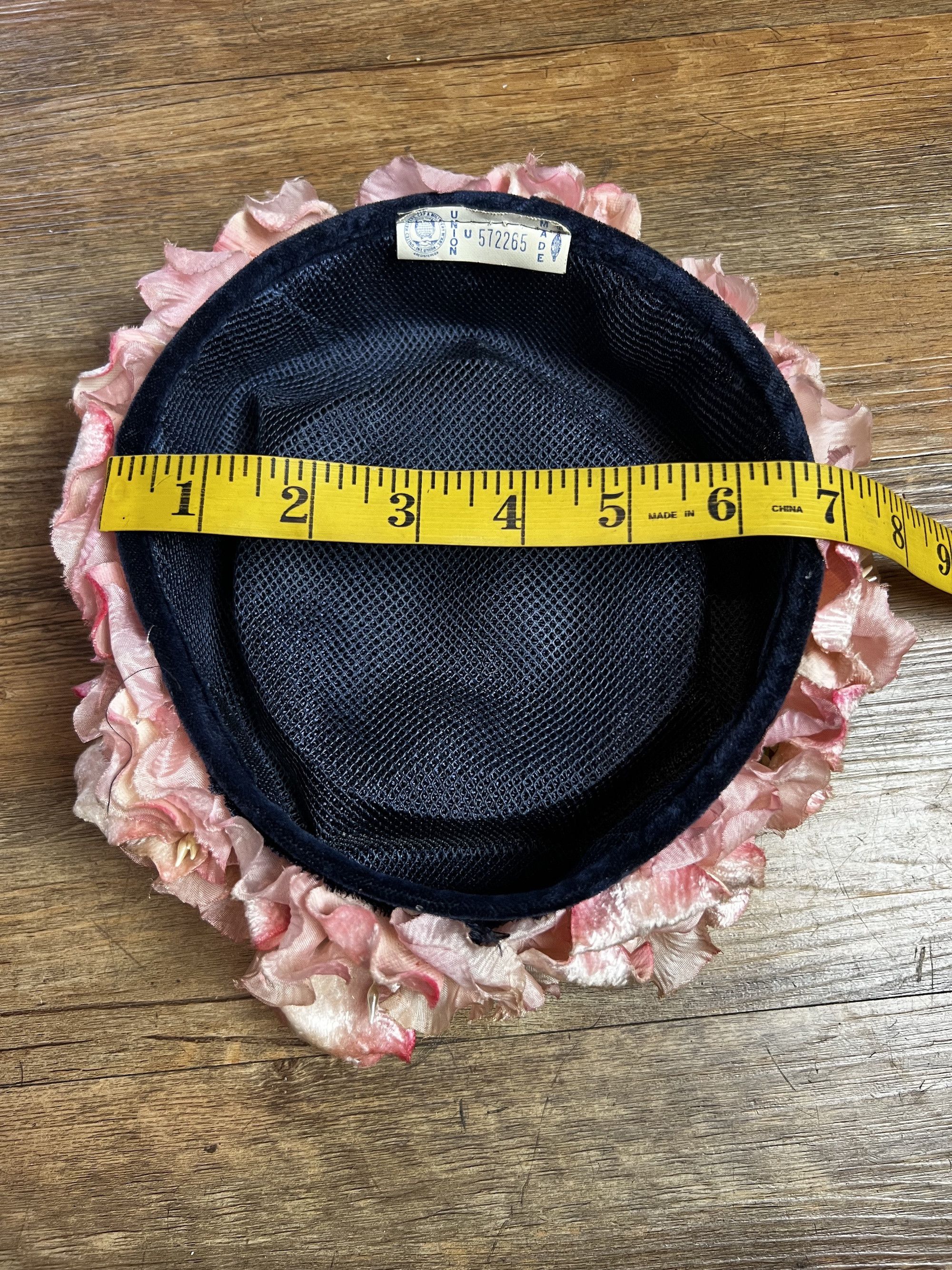 Vintage Vintage 1950's Union Made Navy Blue Straw + Pink Floral Hat Size ONE SIZE - 5 Thumbnail