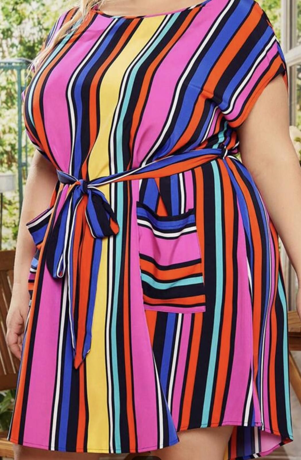 Designer Colorful Striped Mini Dress Size 4XL / US 24-26 - 1 Thumbnail