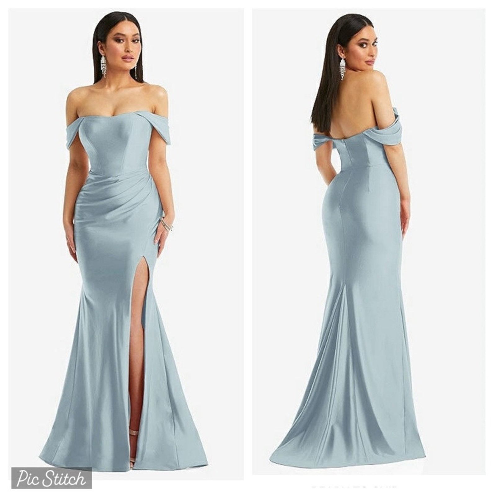 New Cynthia & Sahar Off Shoulder Luxe Stretch Satin Gown!