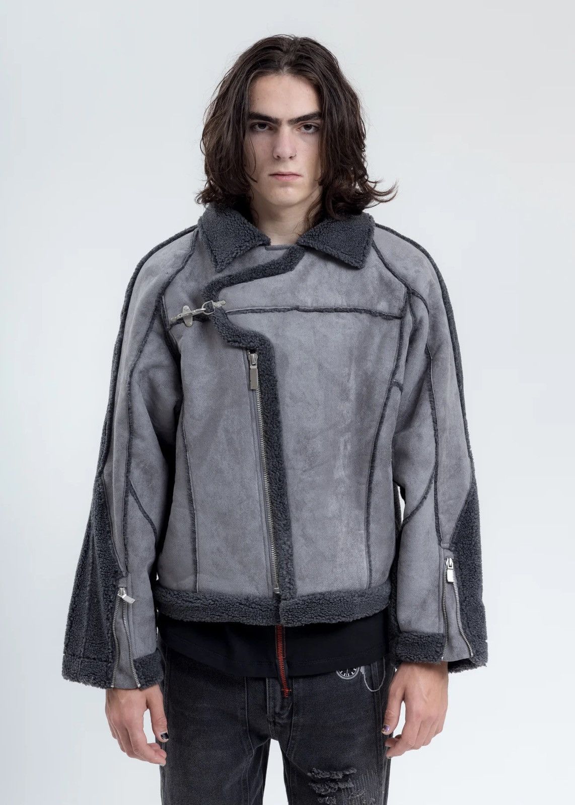 C2H4 Panelled Streamline Shearling Jacket