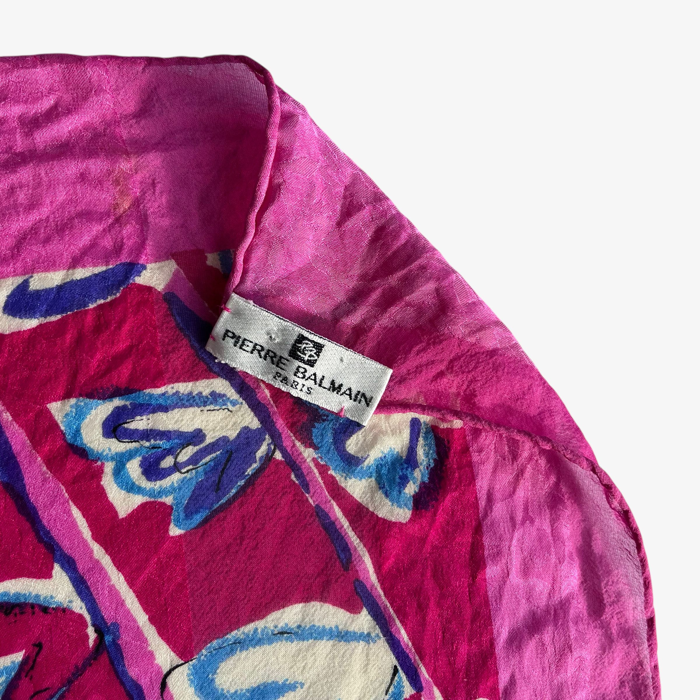 Balmain Vintage 90s Pierre Balmain Floral Painting Pink Silk Scarf Size ONE SIZE - 2 Thumbnail