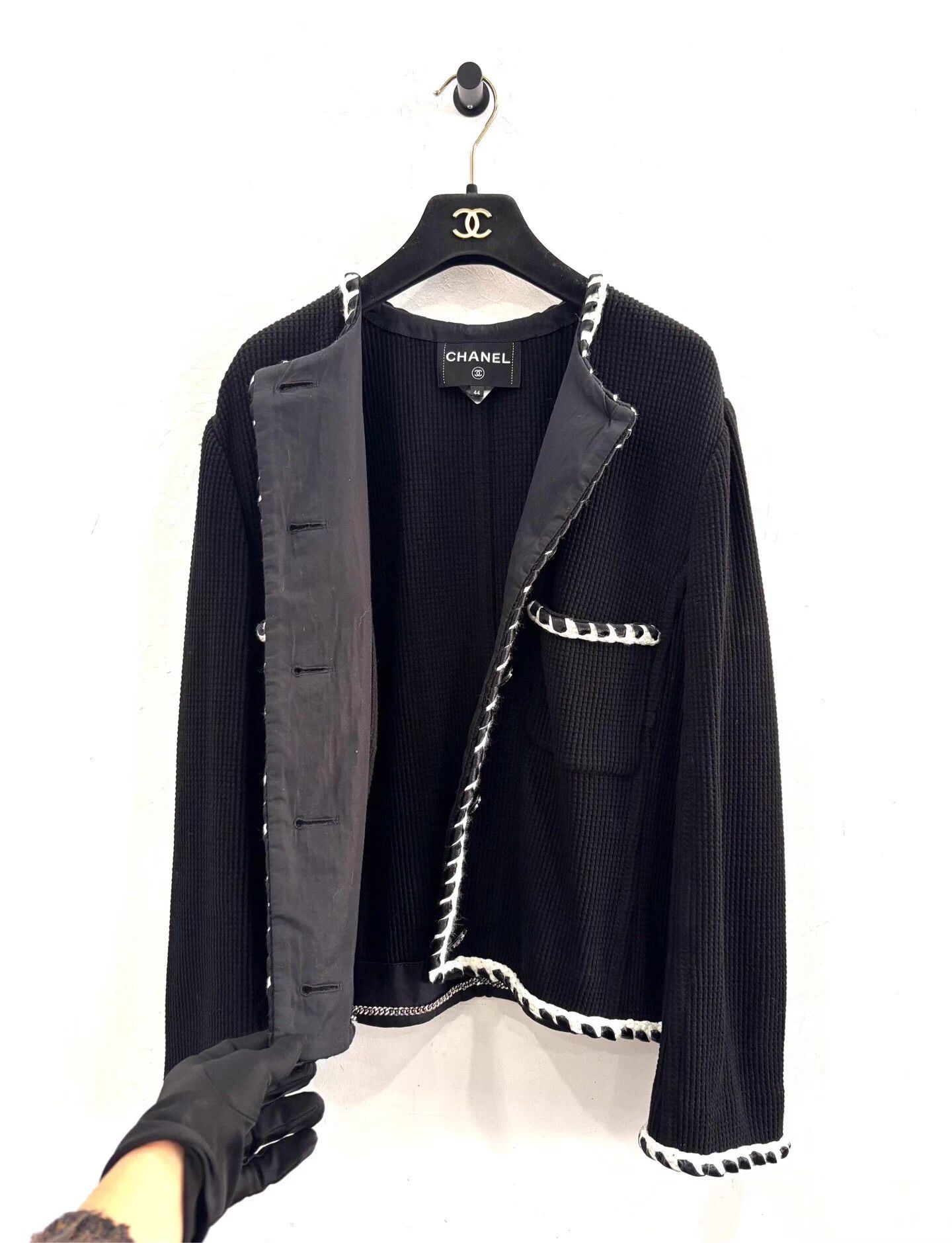 Chanel Chanel Resort Waffle Black Cardigan CC Crystal Buttons Size L / US 10 / IT 46 - 4 Thumbnail