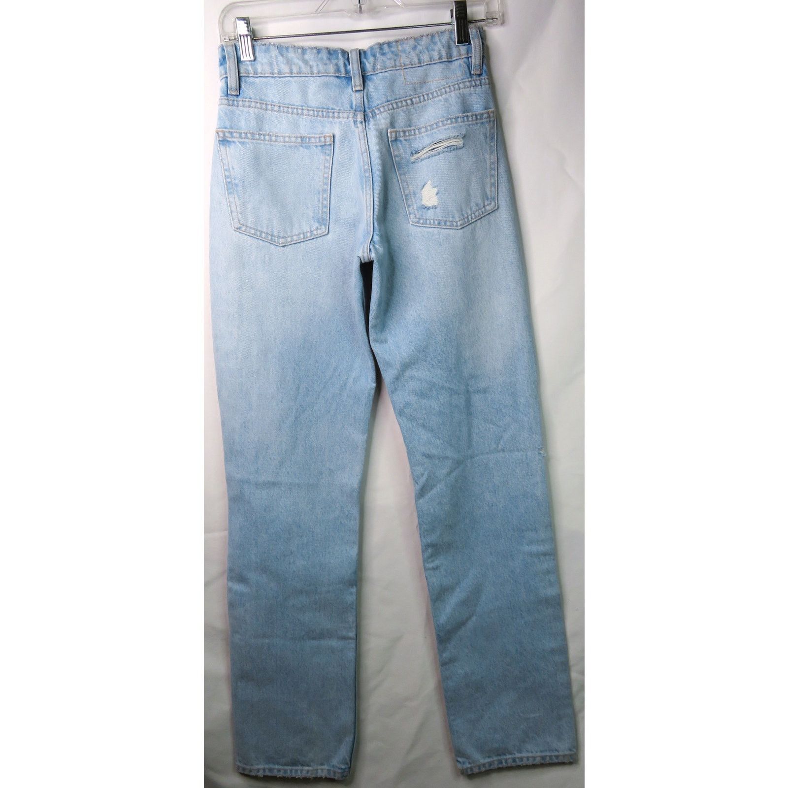 Zara New ZARA Blue Denim Mid-Rise Straight Leg Distressed Jeans Size 26" / US 2 / IT 38 - 5 Thumbnail
