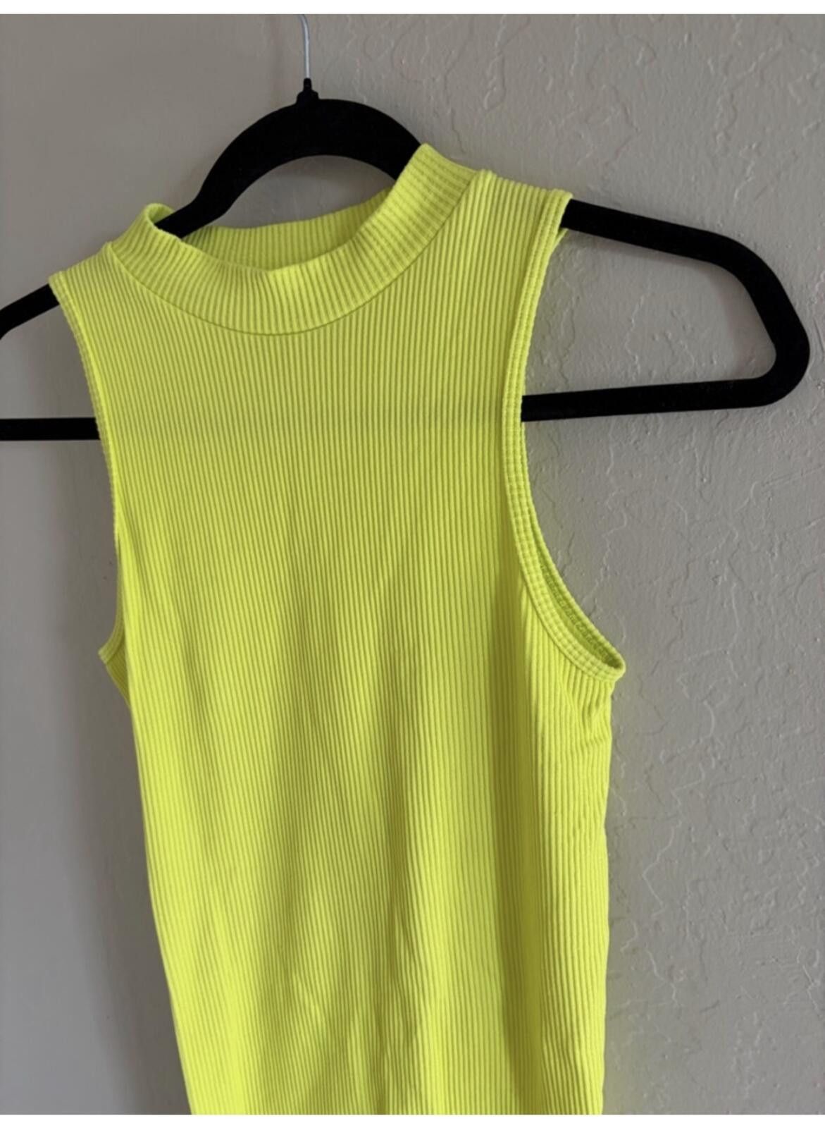 Fuck The Population Popular 21 Sleek High-Neck Neon Green Knit Mini Dress Size S / US 4 / IT 40 - 2 Thumbnail