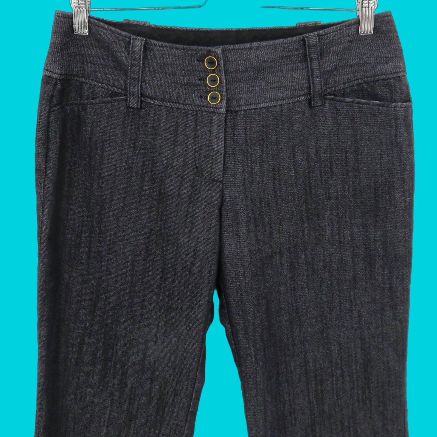 Vintage Maurices Women 10 Juniors 9 Dark Blue Gray Denim Flat Front Trouser Pants Y2K Size 32" / US 10 / IT 46 - 1 Thumbnail