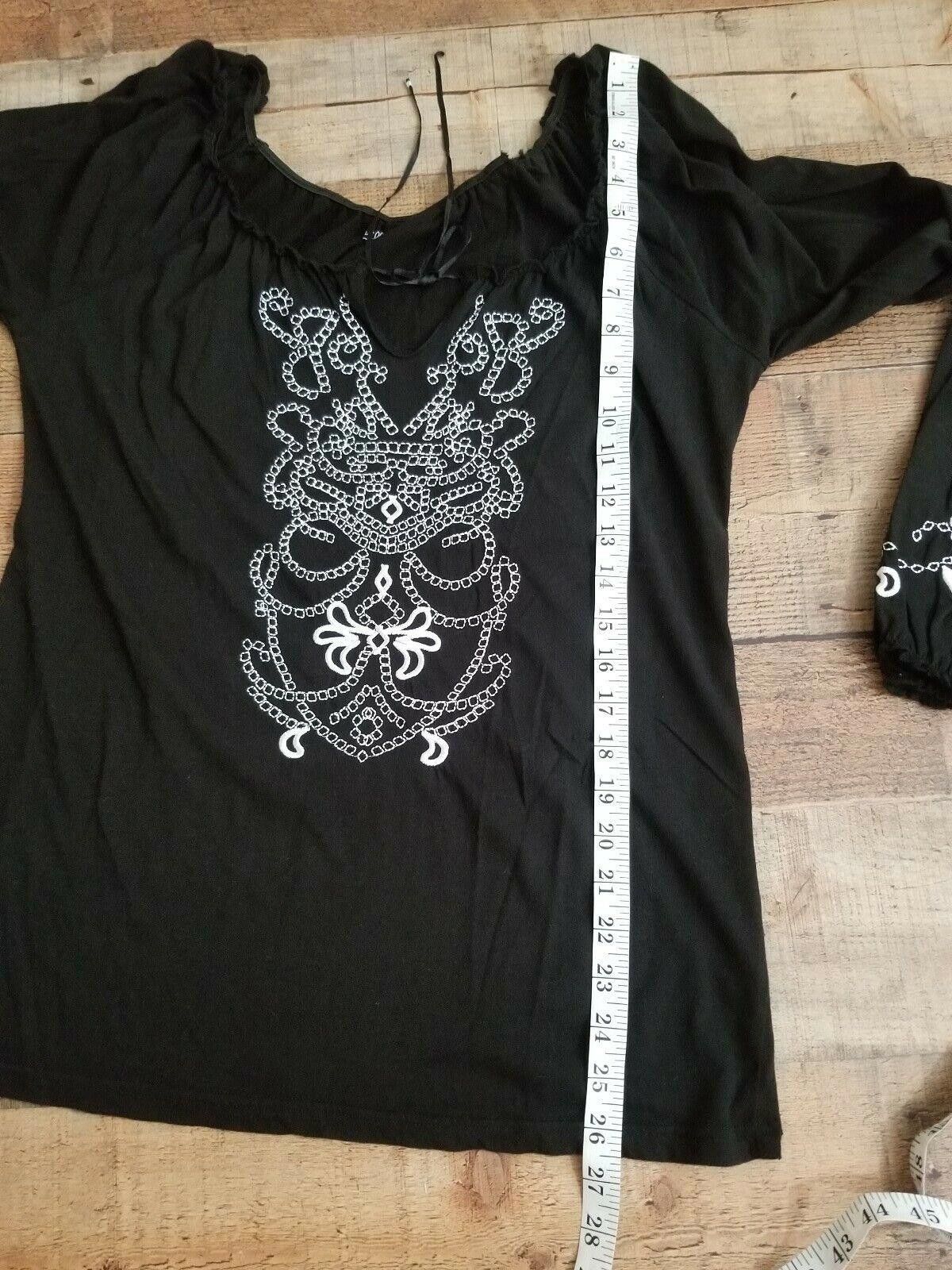 Willi Smith Willi Smith Top Medium Black Embroidered Long Sleeve Peasant Size M / US 6-8 / IT 42-44 - 5 Thumbnail