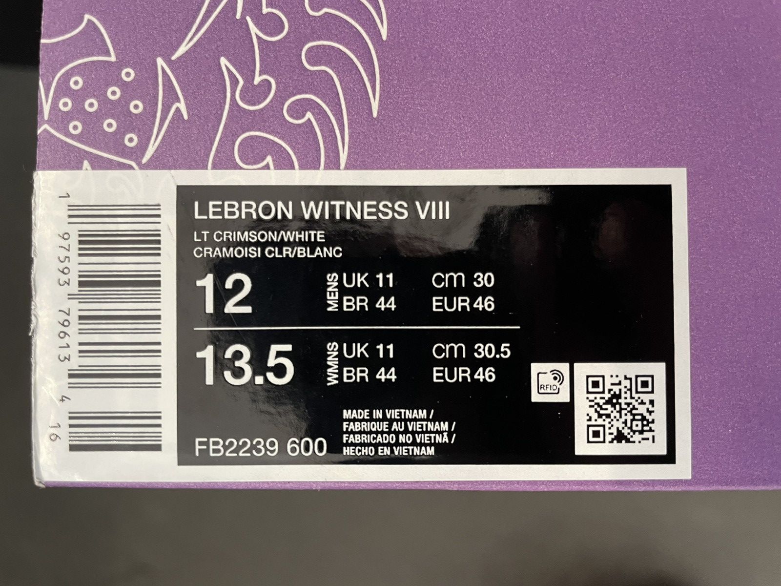 Nike Lebron Witness 8 VIII Crimson Basketball Shoes Size US 12 / EU 45 - 6 Thumbnail