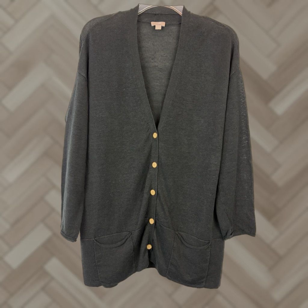 J. Jill J. Jill Cardigan Sweater Womens Large Black Linen Blend Knit Open Front Business Size L / US 10 / IT 46 - 1 Thumbnail
