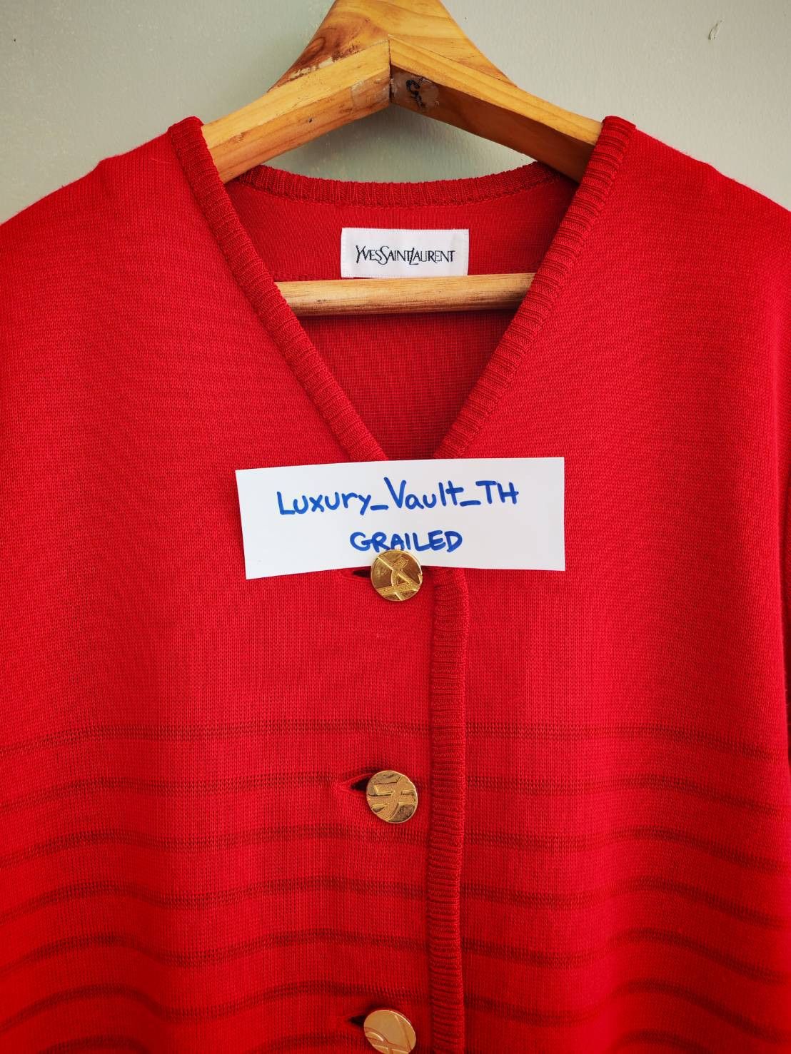 Yves Saint Laurent VTG-Classic YSL Red Knit Midi Dress Gold Buttons Rare V-Neck Size M / US 6-8 / IT 42-44 - 2 Thumbnail