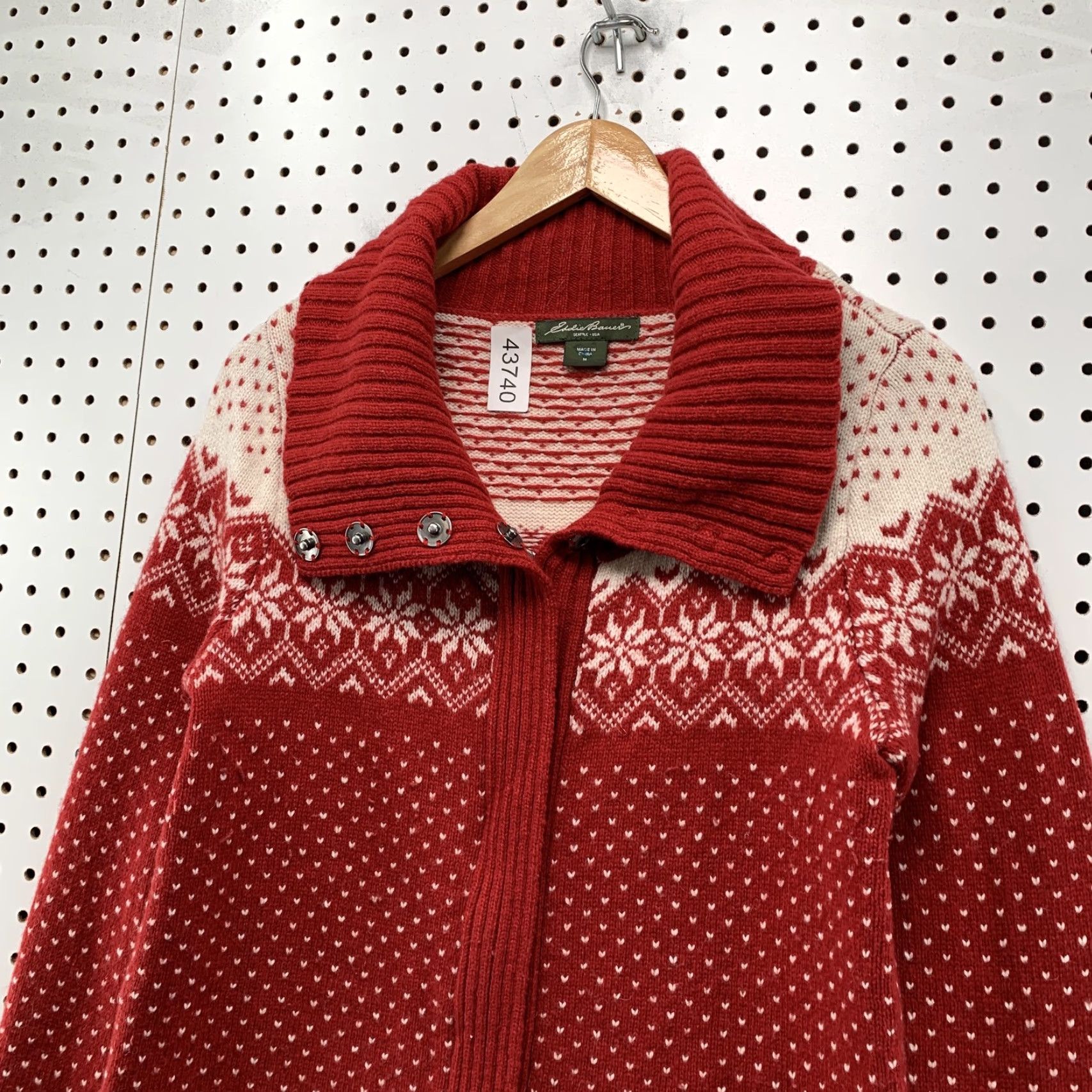 Eddie Bauer Eddie Bauer Cardigan Sweater Womens Medium Red Wool Blend - Fair Isle Zip - Knit Sweater - Winter - Womens Size M / US 6-8 / IT 42-44 - 4 Thumbnail