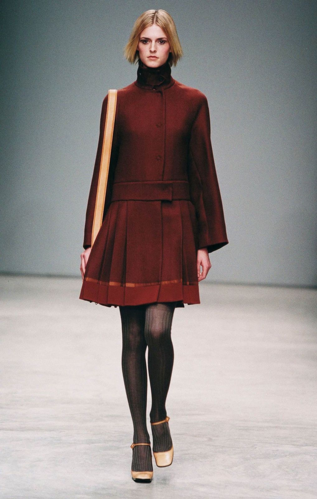 image of Prada 2001 Fall Pleated Dress Coat in Brown, Women's (Size Small)