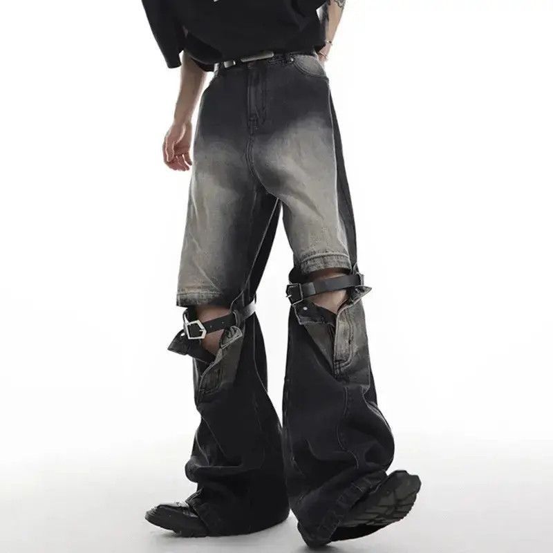 Japanese Brand Bell-bottomed jeans wide legs straight with a joint punk Size US 32 / EU 48 - 3 Thumbnail