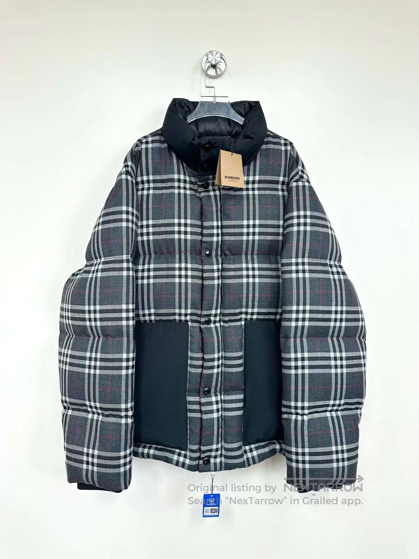 Burberry Burberry Gray and Black Plaid Zip-up Hooded Down Jacket| Size L / US 10 / IT 46 - 1 Thumbnail