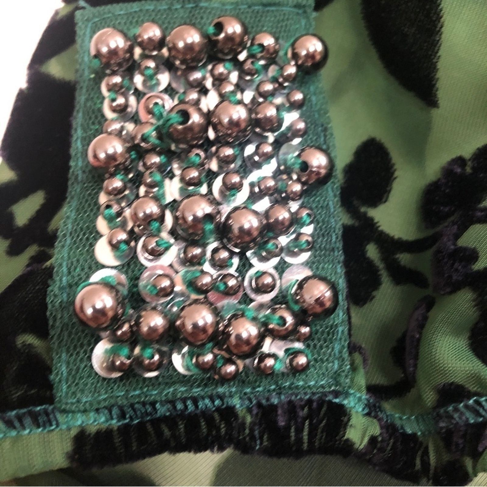 Other Awake Couture Green Black Velvet Velour Floral Blouse Top Size L / US 10 / IT 46 - 4 Thumbnail