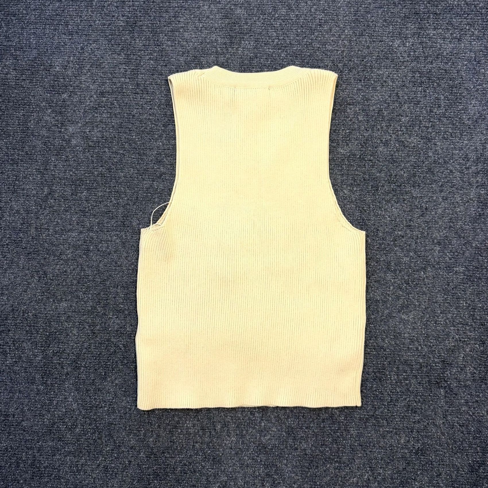 Vintage Sincerely Jules Tank Top Womens L Beige Ribbed Knit Crew Neck Stretch Shirt Sleeveless Casual Summer Size L / US 10 / IT 46 - 6 Thumbnail