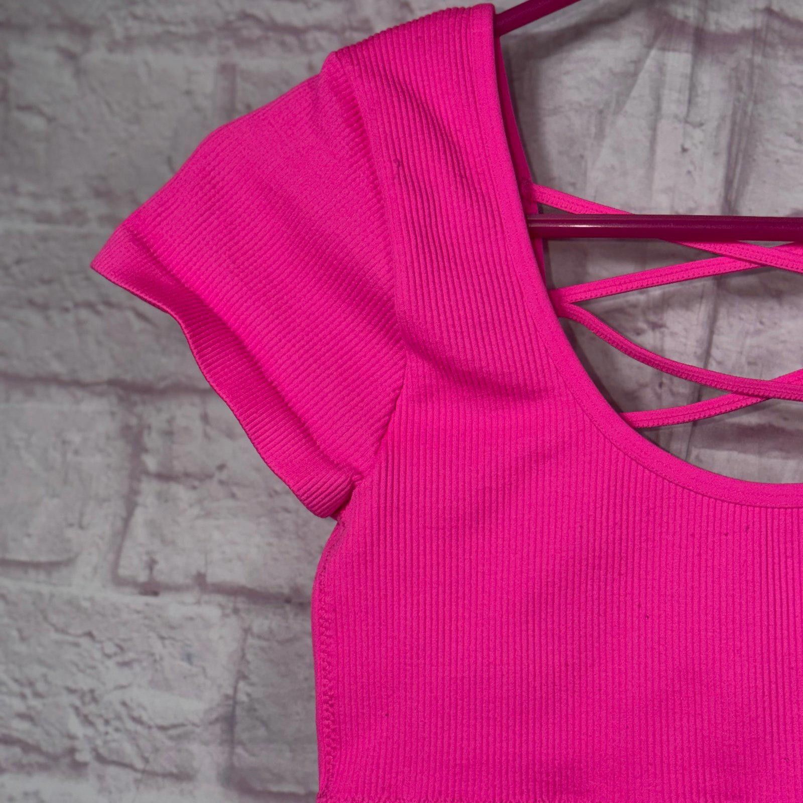 Other Aerie Medium Pink Ribbed Criss-Cross Back Crop Top Size M / US 6-8 / IT 42-44 - 2 Thumbnail