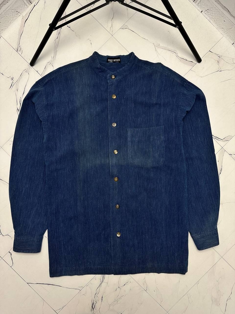 image of Archival Vintage Issey Miyake Button Up Shirt in Navy, Men's (Size 2XL)