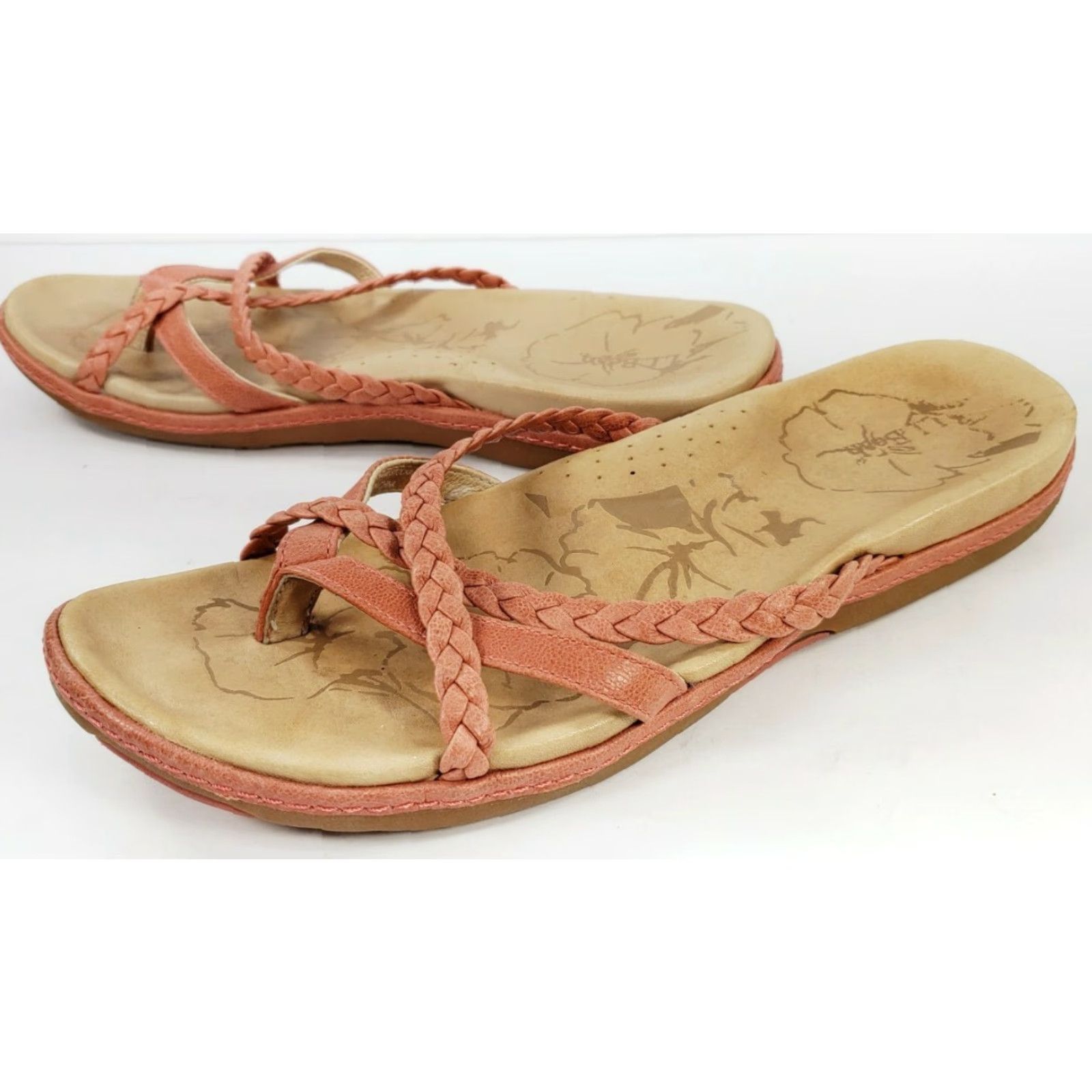 Vintage L.L. Bean Women’s Slip On Thong Sandals Salmon Leather Straps Size 9M Size US 10 / IT 40 - 4 Thumbnail