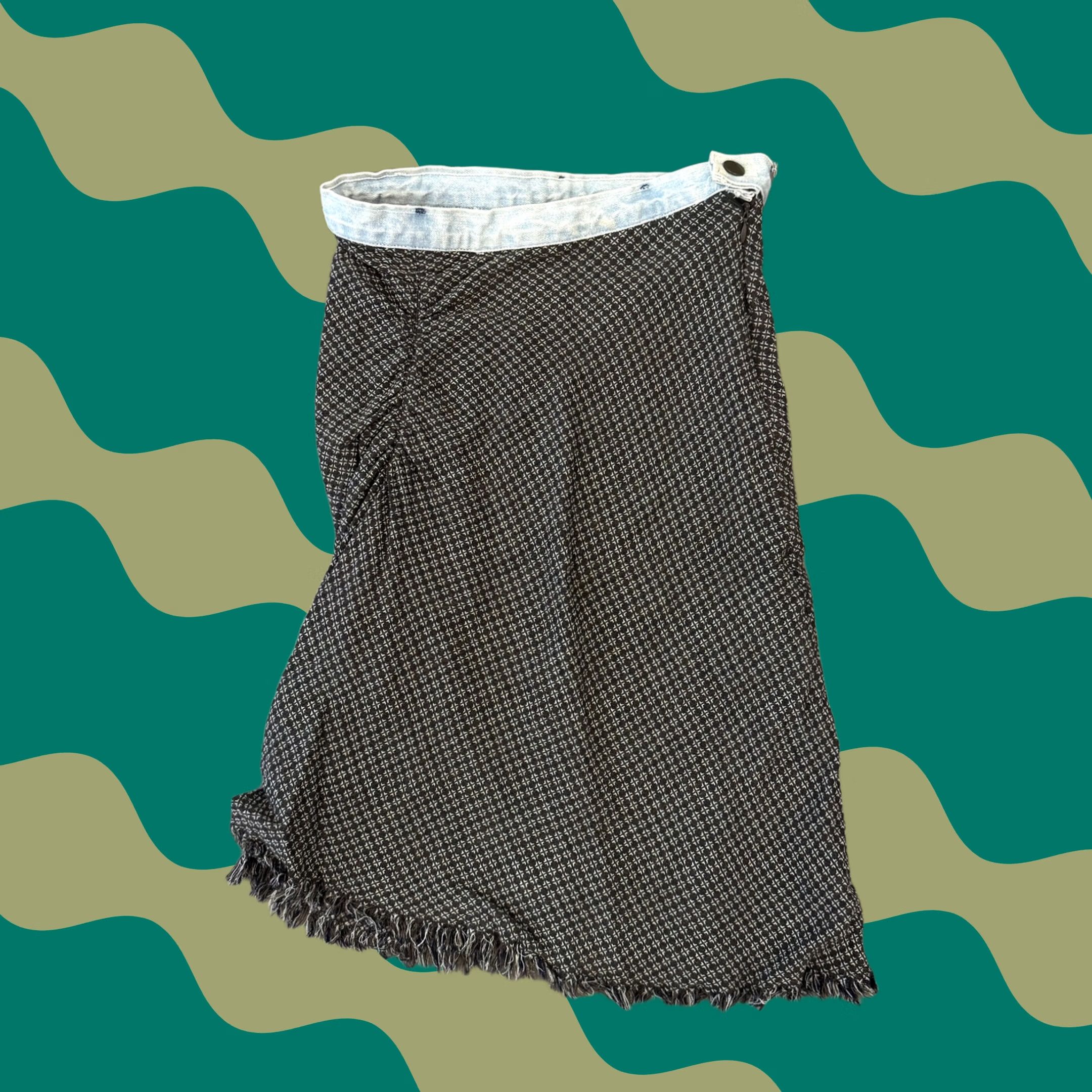 Denime VINTAGE Y2K Tweed Blue Pleated Fray Hem Midi Brown Denim Skirt 26 Small Size 28" / US 6 / IT 42 - 1 Thumbnail