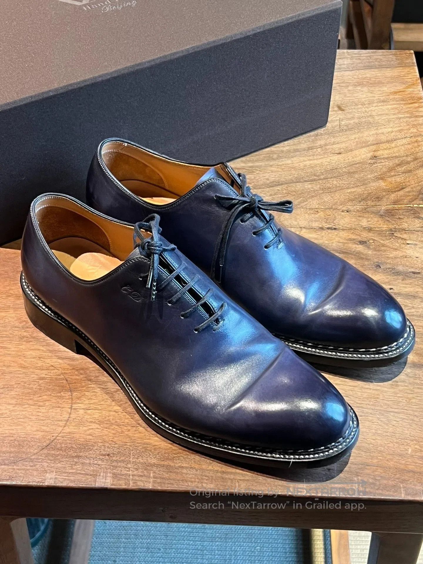 lot78 Handmade Oxford Shoes Black Blue Leather. Size US 8.5 / EU 41-42 - 2 Thumbnail
