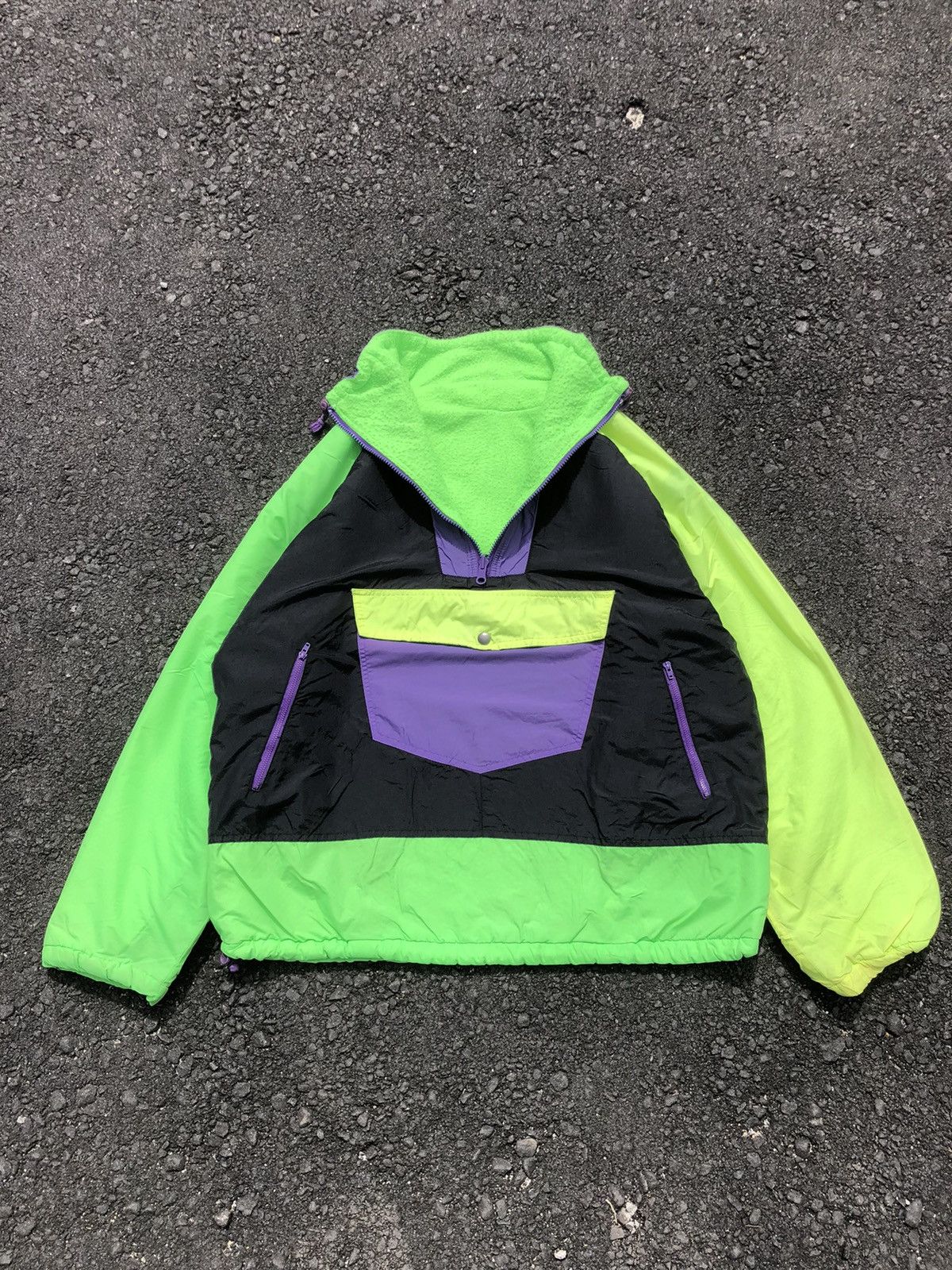 Japanese Brand Vtg Global Mind Neon Colourblock Anorak Halfzipper Jacket Size US XXL / EU 58 / 5 - 3 Thumbnail