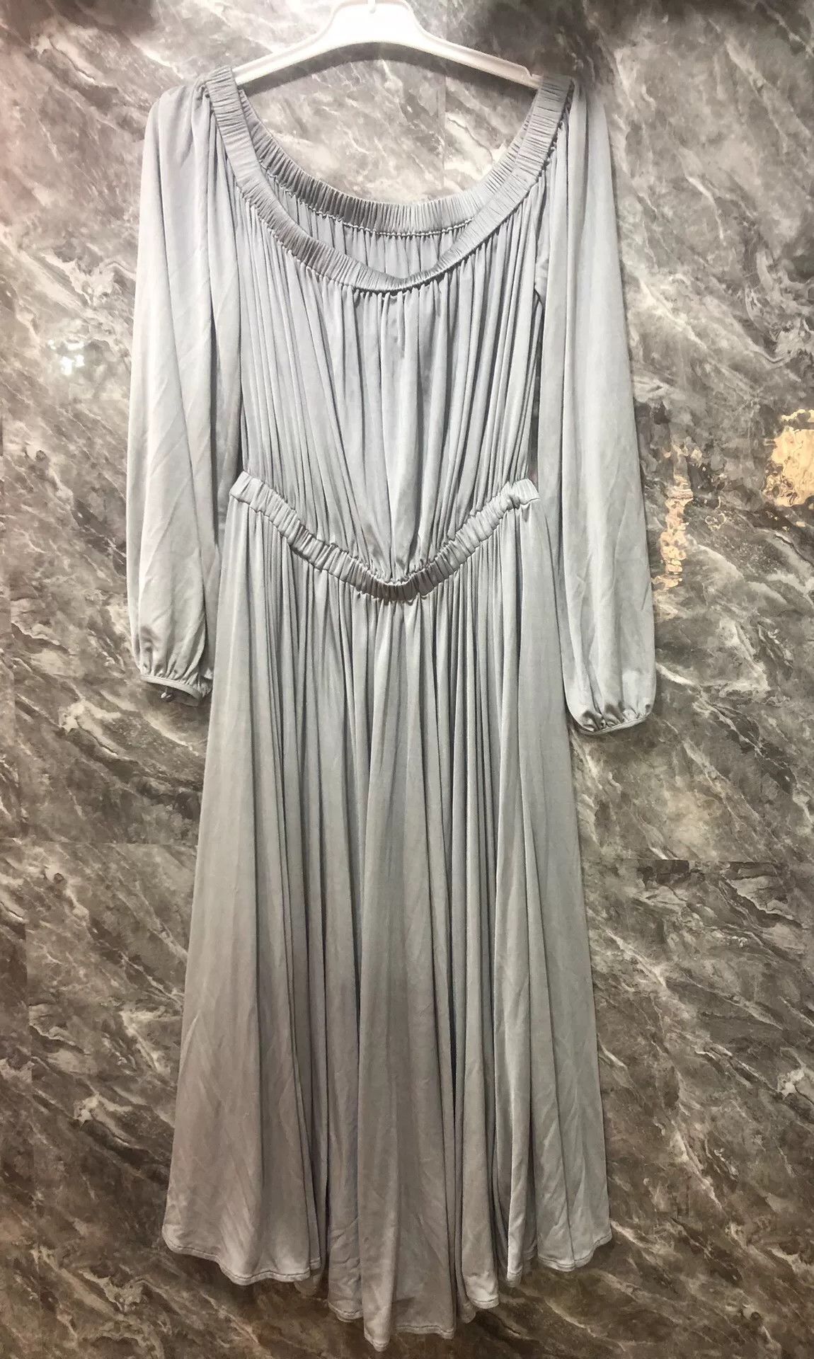 Valentino Gray Pleated Long Dress