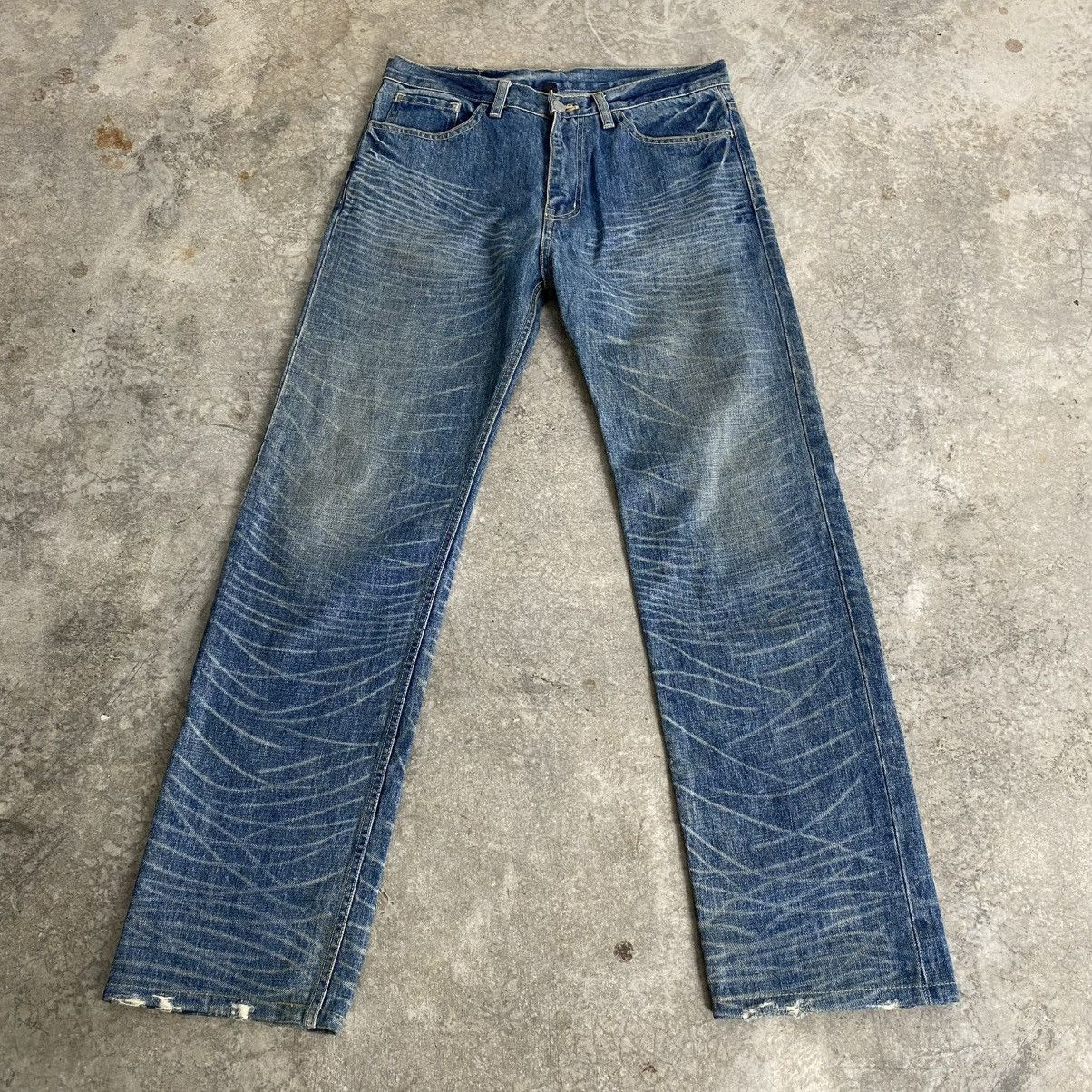 Lad Musician 2000’s Lad Musician Whisker Washed Straight Leg Denim Jeans Size US 33 - 2 Thumbnail