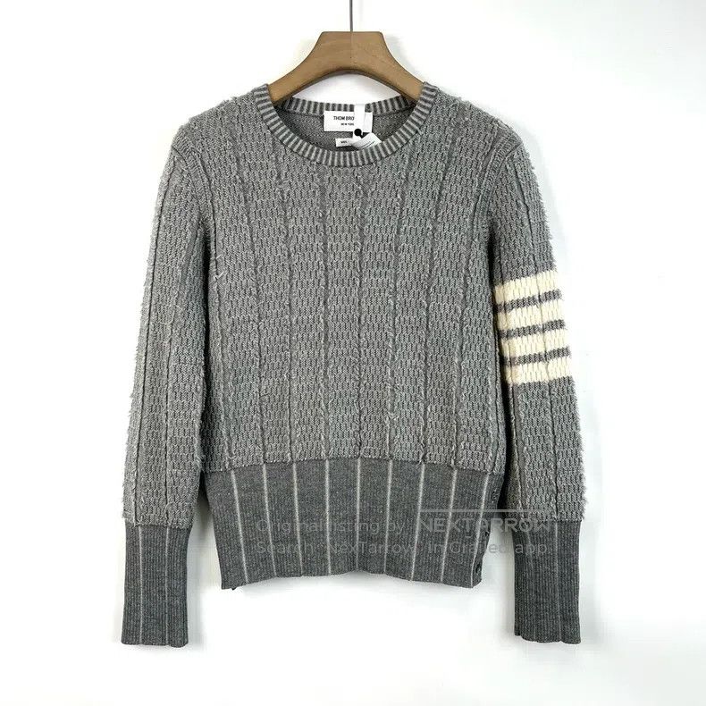 Thom Browne Thom Browne Gray Striped Fringe Wool Sweater Size US XS / EU 42 / 0 - 1 Thumbnail