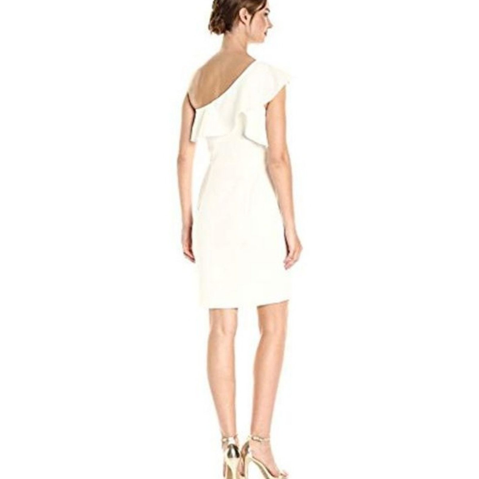Black Halo New One Shoulder Sheath Mini Dress $325 Size 2 White Ruffled Size XS / US 0-2 / IT 36-38 - 2 Thumbnail