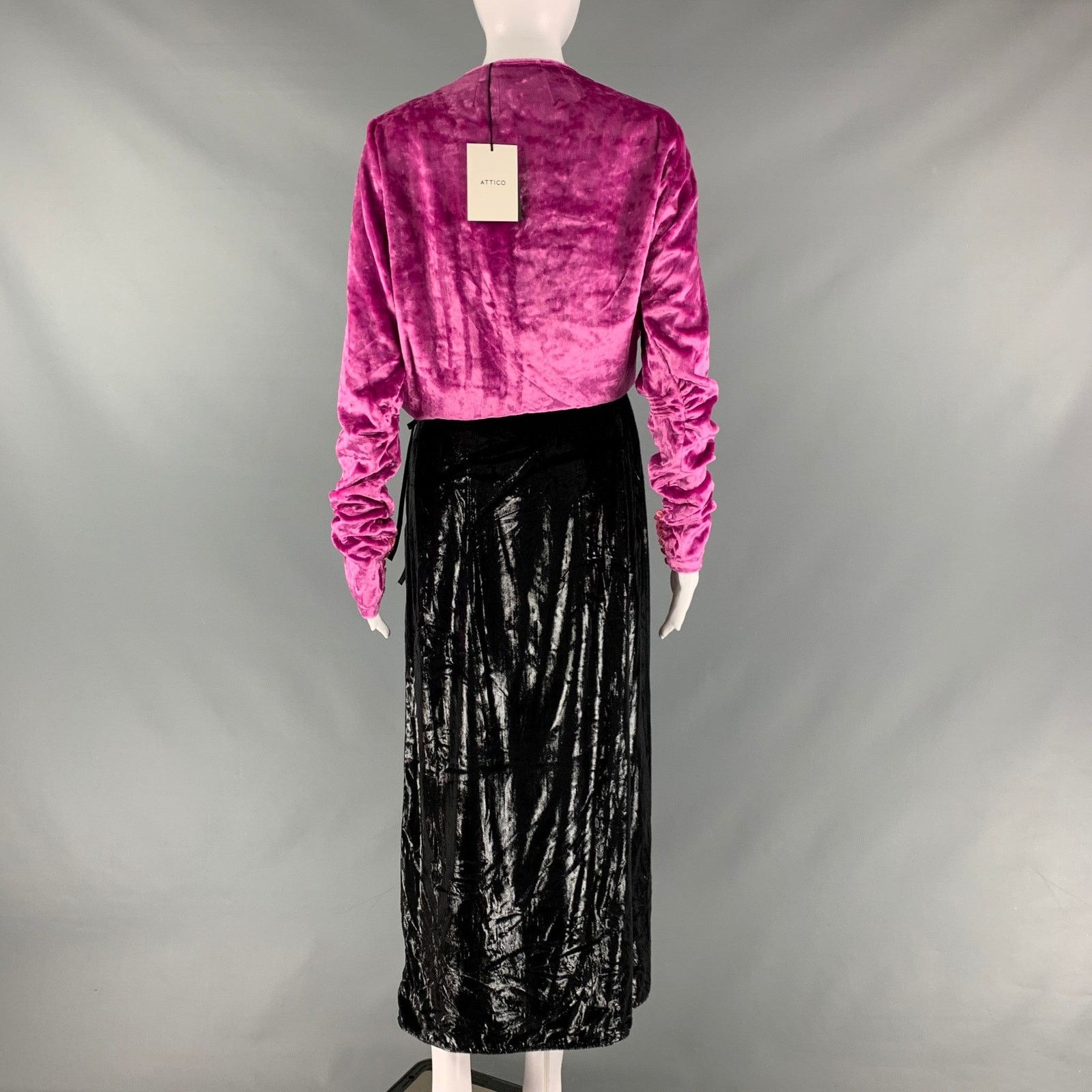 The Attico ATTICO Size 6 Pink Black Polyester Velvet Wrap Dress Size M / US 6-8 / IT 42-44 - 4 Thumbnail