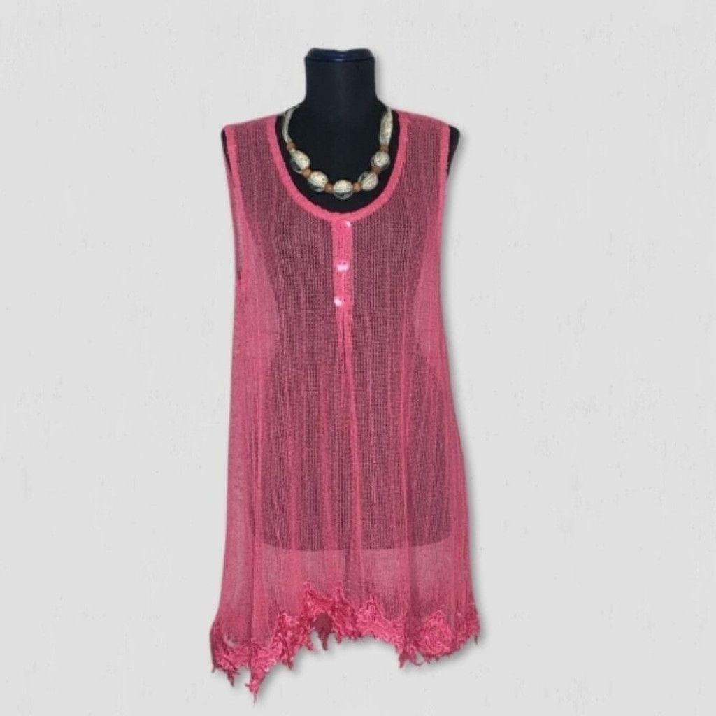 Vintage Simply Noelle Beach Cover Up Sheer Mesh Hot Pink Sz M Size L / US 10 / IT 46 - 2 Thumbnail