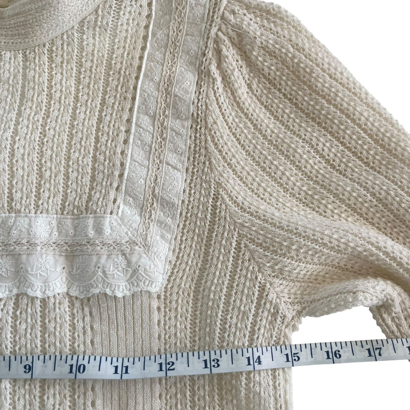 Zara Zara Romantic Sheer Knit Top Lace Trim High Neck Top Size S / US 4 / IT 40 - 8 Thumbnail