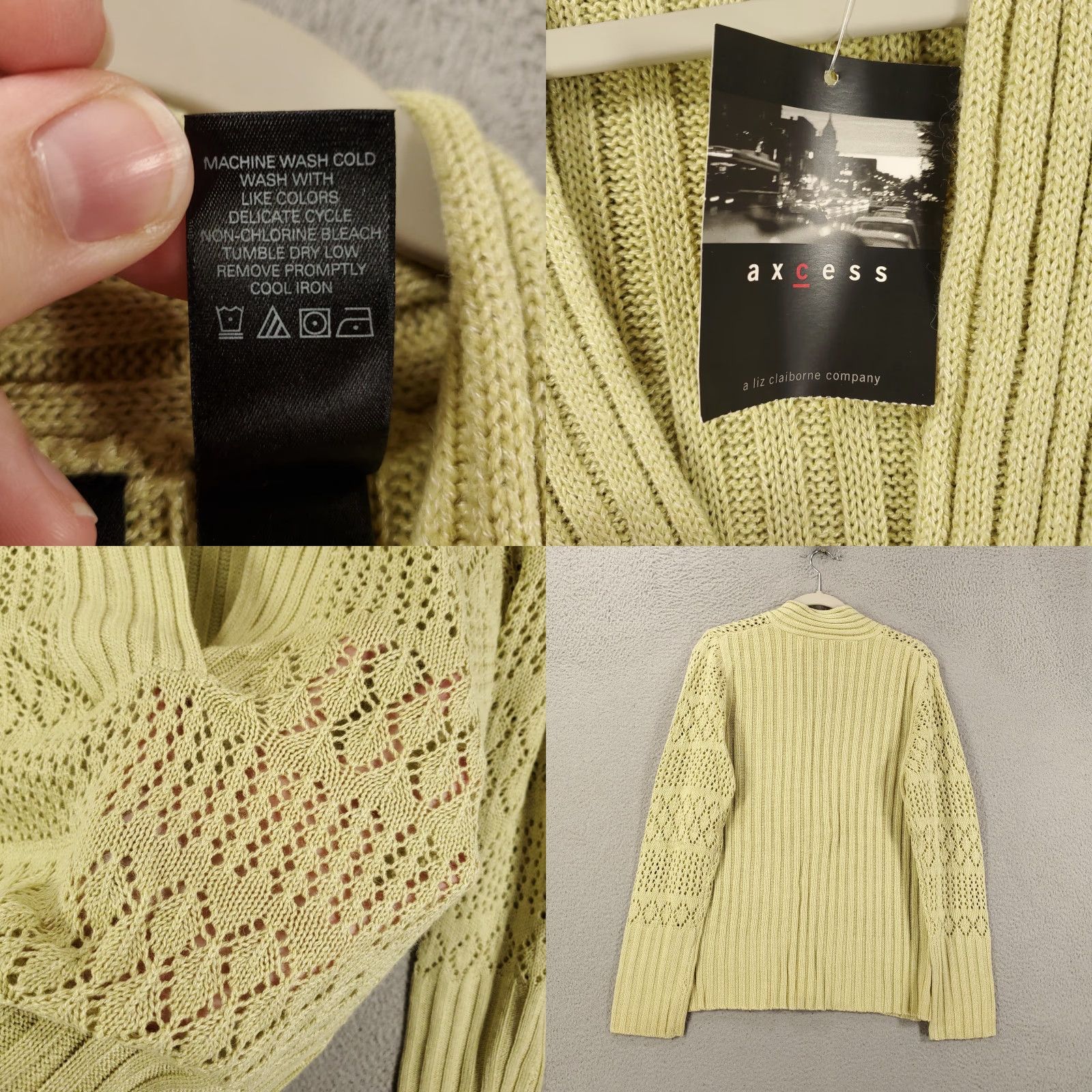 Liz Claiborne **Liz Claiborne Womens XL Light Green Open Knit V-Neck Sweater NWT** User: **Liz Claiborne Womens Light Green XL Open Knit V-Neck Sweater NWT** Size XL / US 12-14 / IT 48-50 - 8 Thumbnail