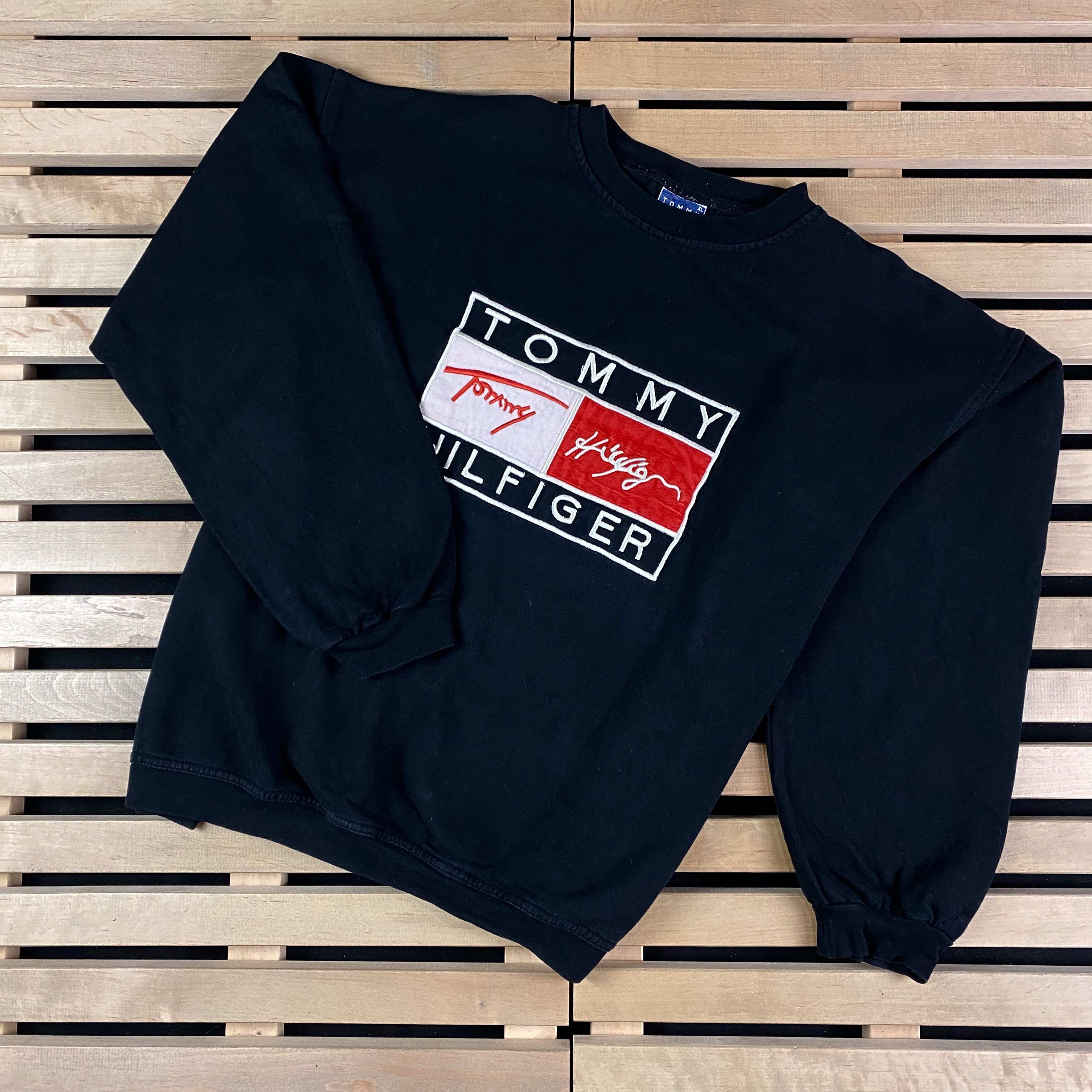 Mens Sweatshirt Tommy Hilfiger Vintage Big Print Size XL