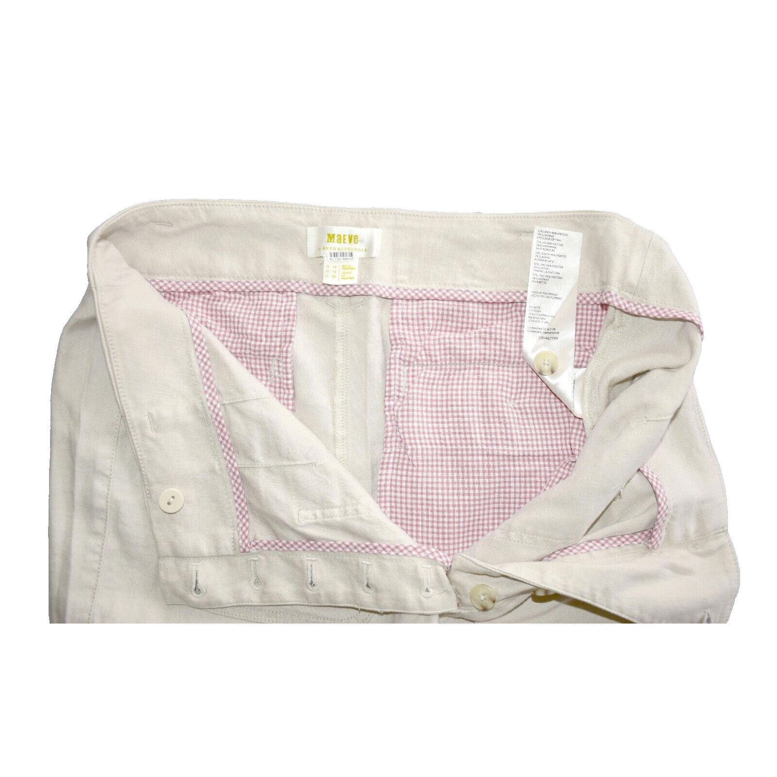 Anthropologie MAEVE ANTHROPOLOGIE Beige Linen Blend Straight Leg Pants 10 Size 32" / US 10 / IT 46 - 4 Thumbnail