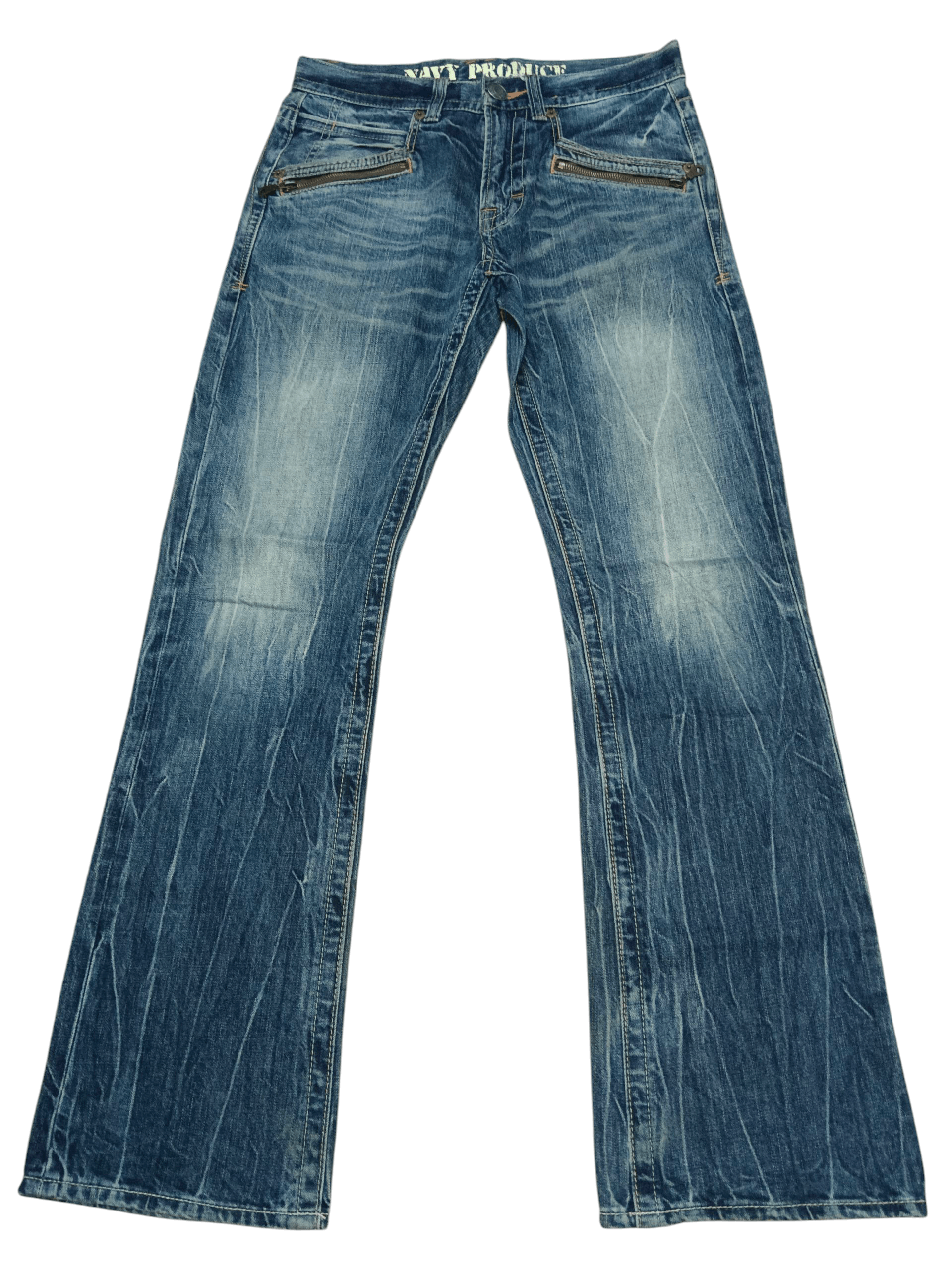 Naval Clothing Factory Navi Produce Thunder Whiskers Stone Wash Flare Denim Size US 31 - 1 Thumbnail