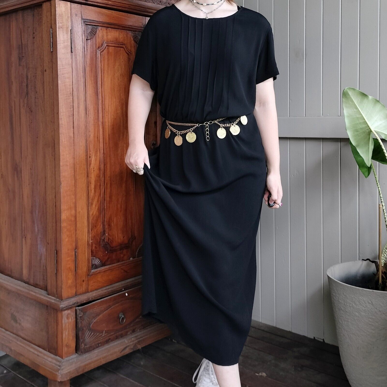 Other Womens Black Maxi Dress Size 16 Short Sleeve Tie Waist Size XL / US 12-14 / IT 48-50 - 3 Thumbnail